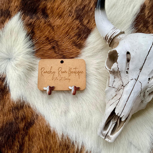 Cow Druzy Stone Brown Stud Earrings - Ranchy Roan Boutique 