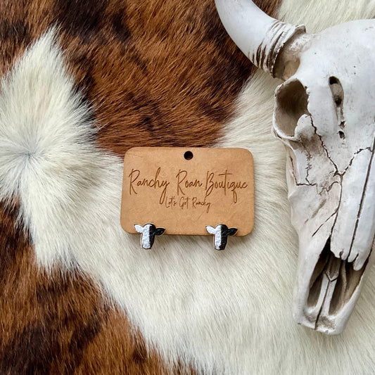 Cow Druzy Stone Black Stud Earrings - Ranchy Roan Boutique 