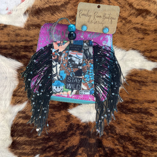 Western Vibes Stay Wild Rhinestone Fringe Felt Freshie