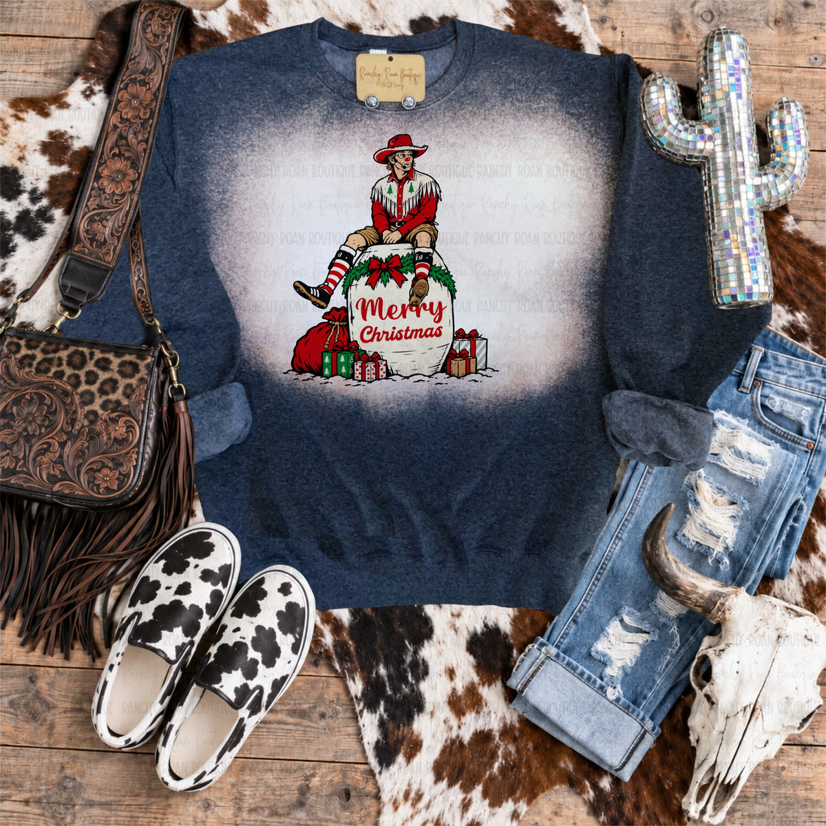 Vintage Cowboy Santa Christmas Sublimation Graphic Sweatshirt