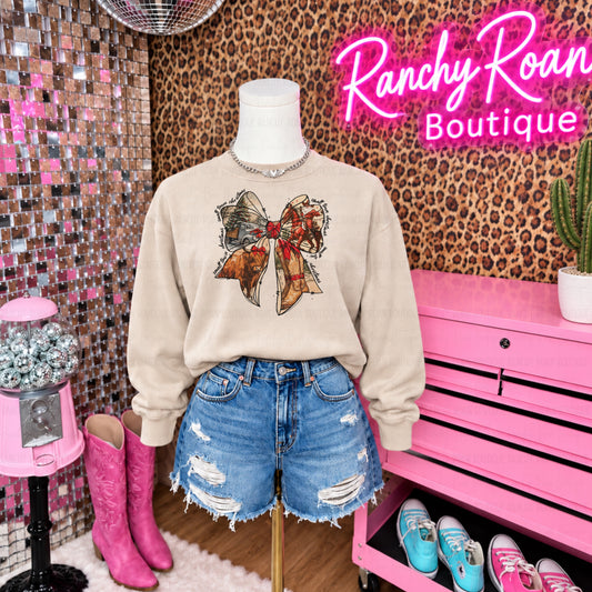 Cowboys and Christmas Western Bow Graphic Sweatshirt