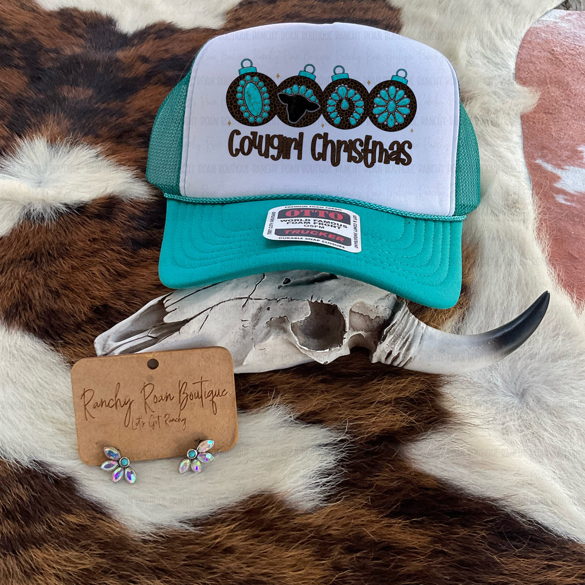 Cowgirl Christmas Western Ornaments Graphic Trucker Hat