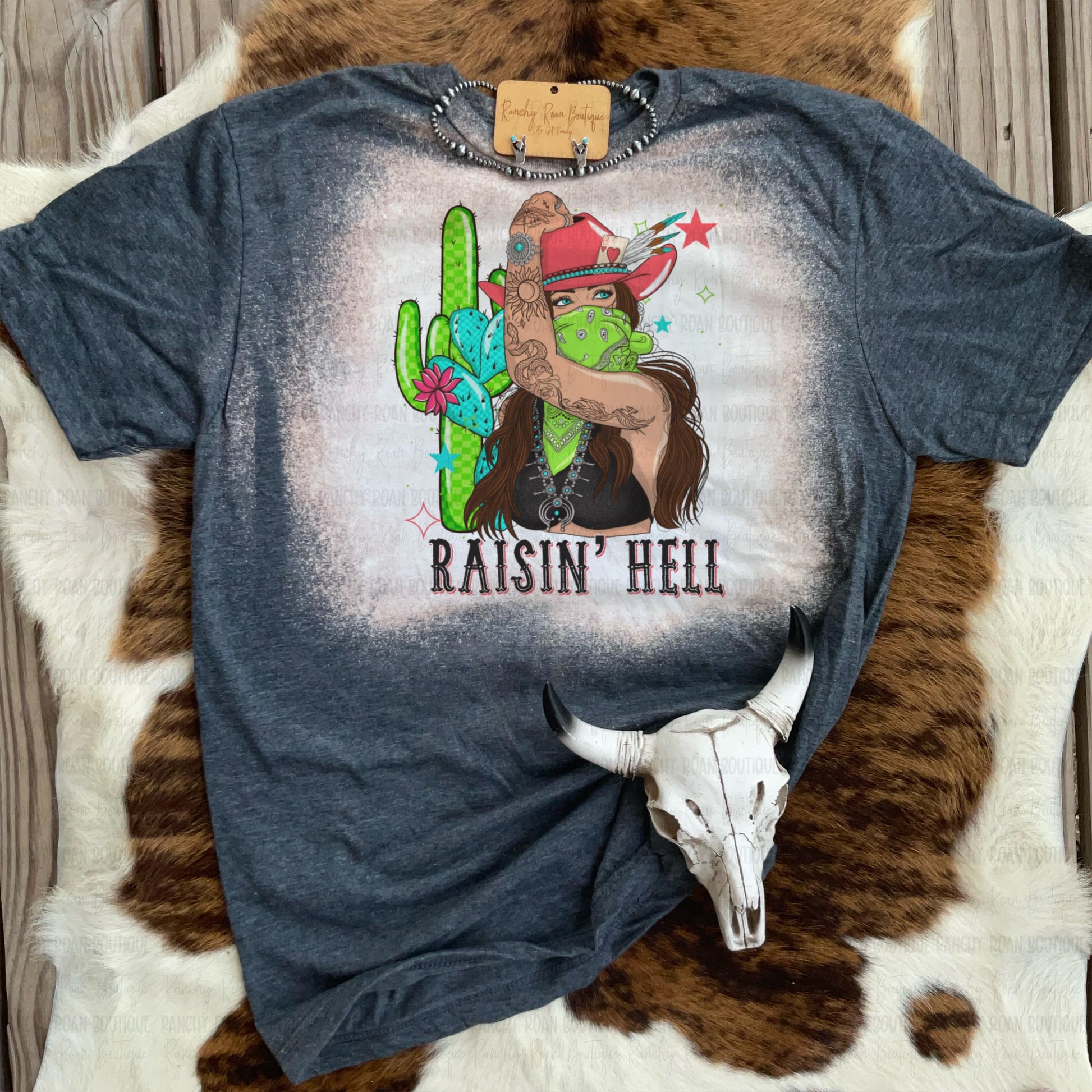 Cowgirl Neon Raising Hell Western Tee - Ranchy Roan Boutique 