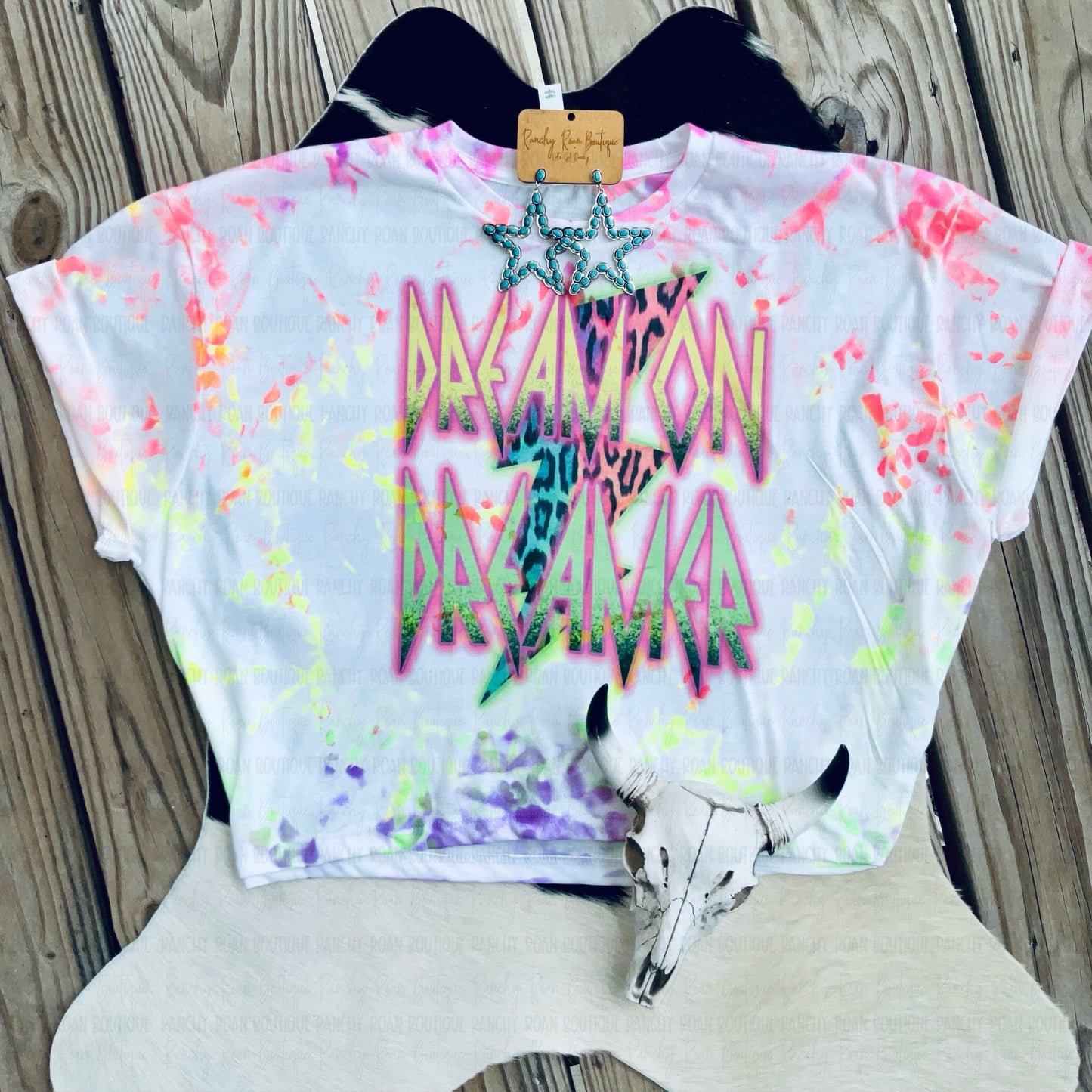 Neon Dream on Dreamer Western Cropped Tee - Ranchy Roan Boutique 