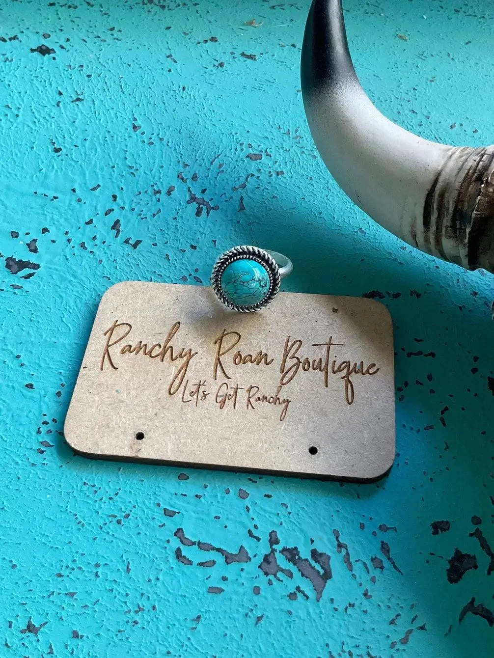 Natural Turquoise Adjustable Western Ring - Ranchy Roan Boutique 