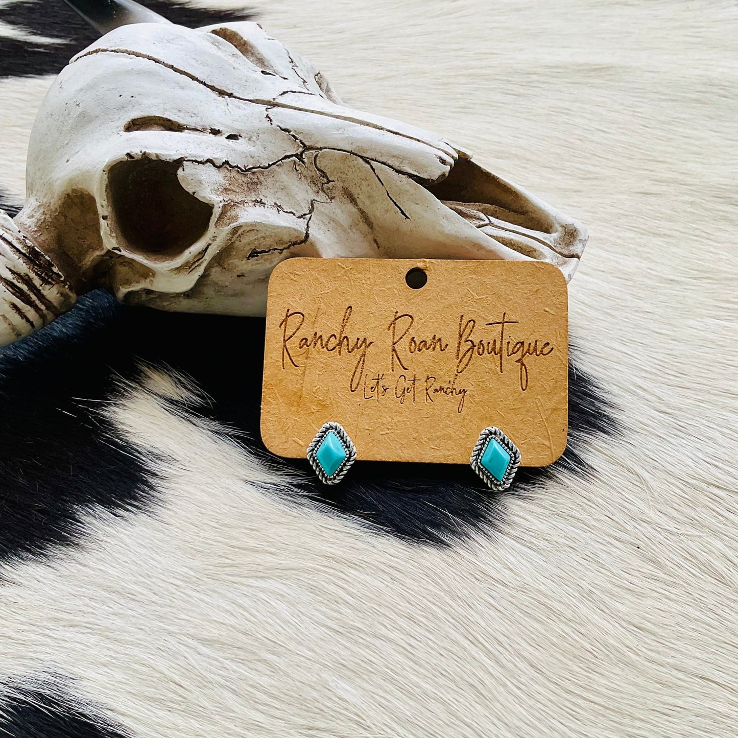 Turquoise Diamond Stud Western Earrings - Ranchy Roan Boutique 