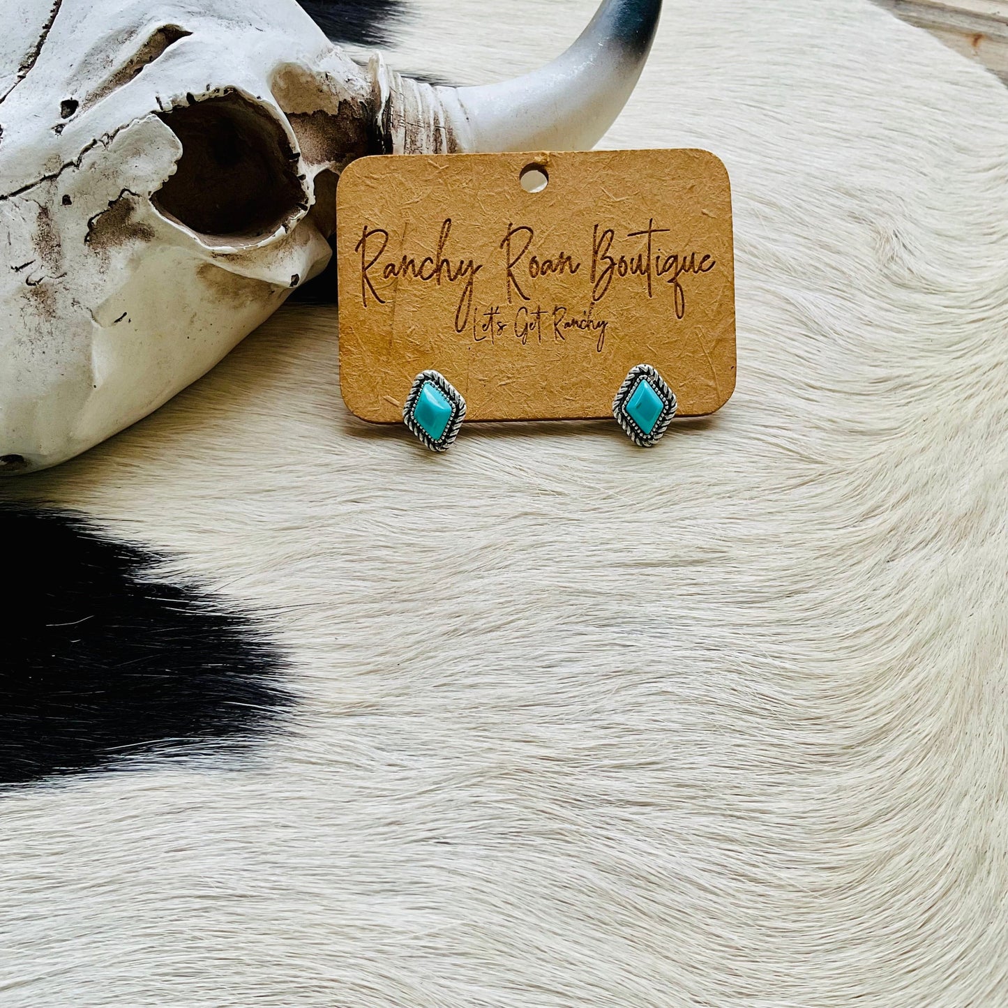 Turquoise Diamond Stud Western Earrings - Ranchy Roan Boutique 