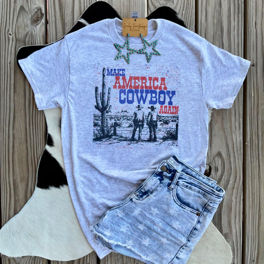 Make America Cowboy Again Distressed Western Tee - Ranchy Roan Boutique 