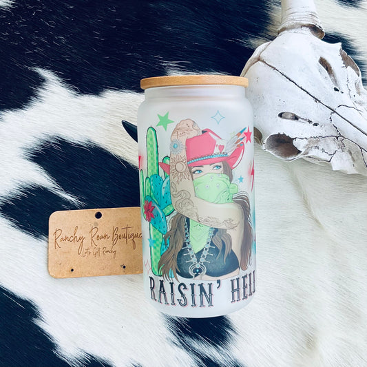 Raisin Hell Cowgirl Western Glass Tumbler - Ranchy Roan Boutique 