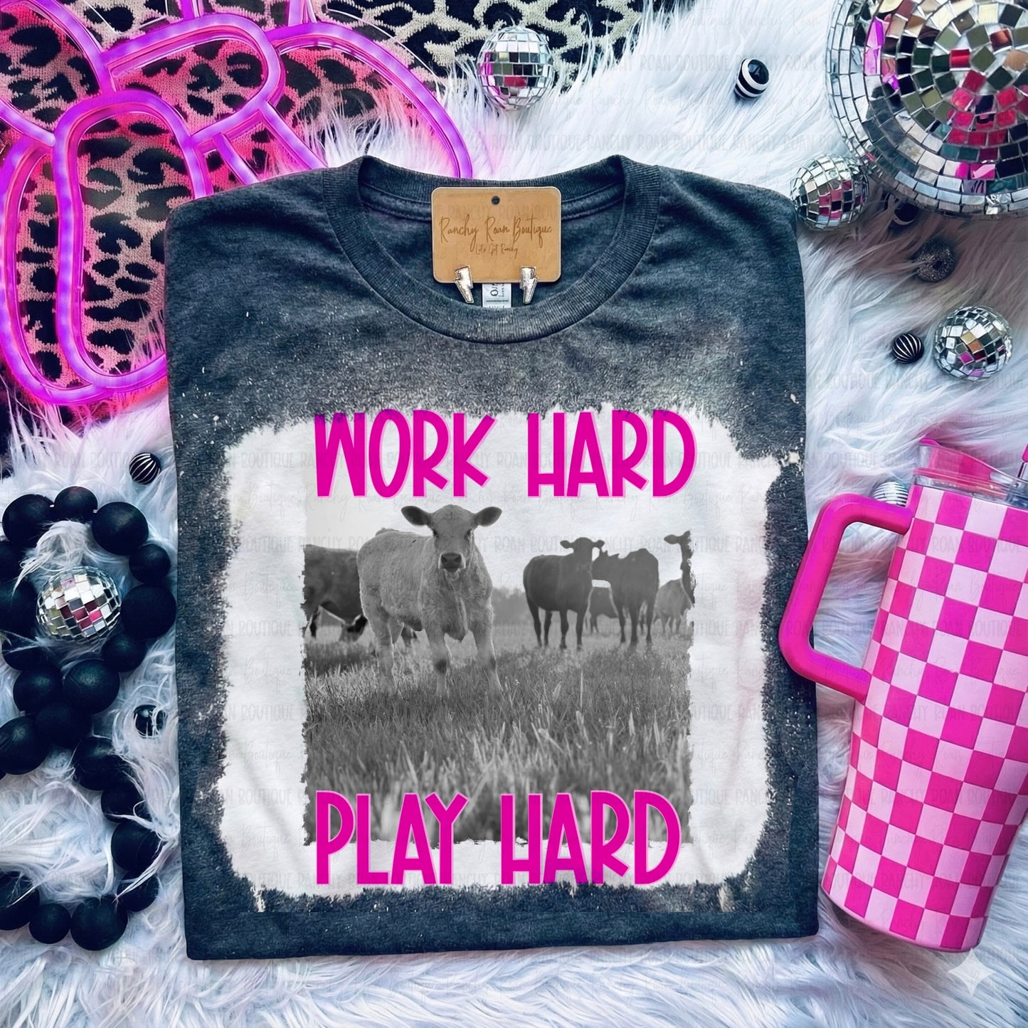 Work Hard Play Hard Western Cattle Graphic Tee