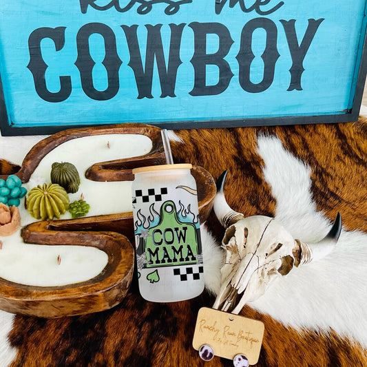 Cow Mama Western Glass 16oz Tumbler