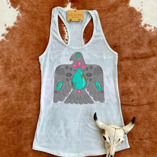 Pink Thunderbird Graphic Summer Racerback Tank Top - Ranchy Roan Boutique 