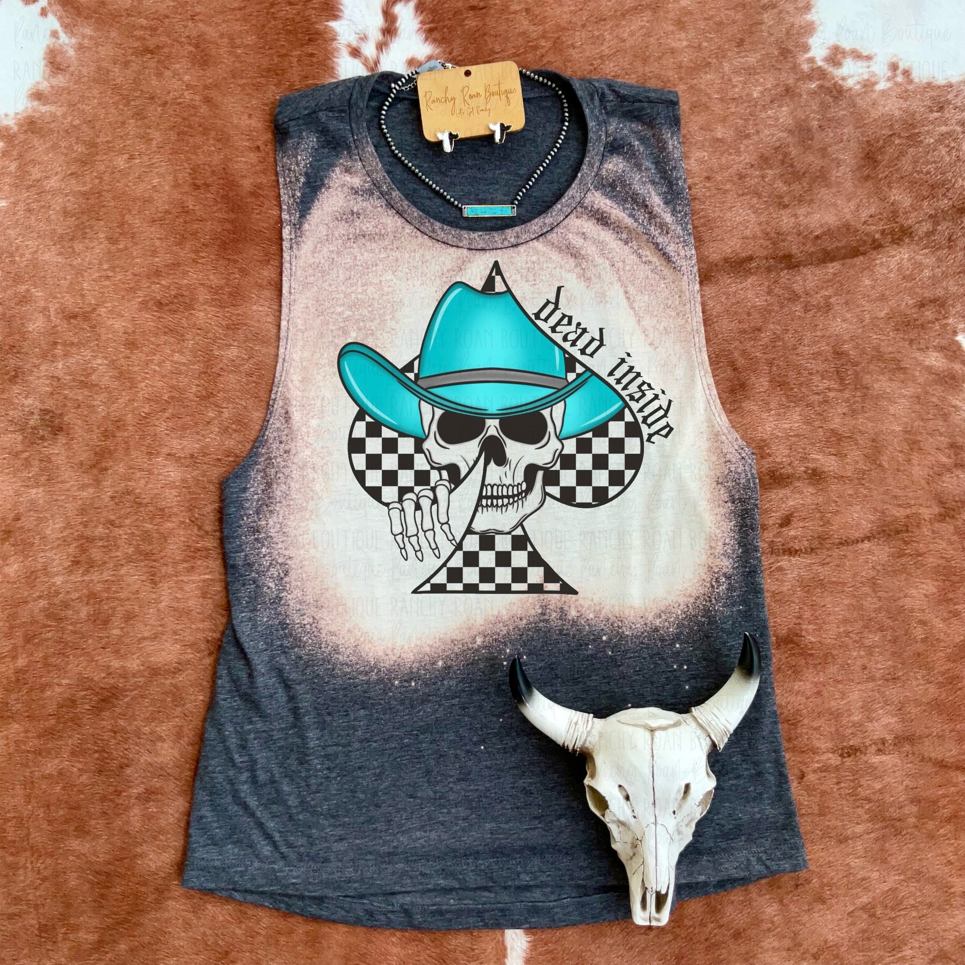 Dead Inside Western Spade Skull Festival Muscle Tank Top - Ranchy Roan Boutique 