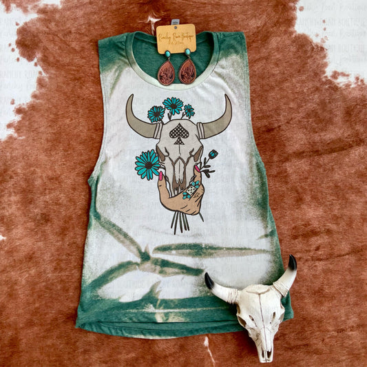 Boho Spade Bull Skull Festival Muscle Tank Top - Ranchy Roan Boutique 