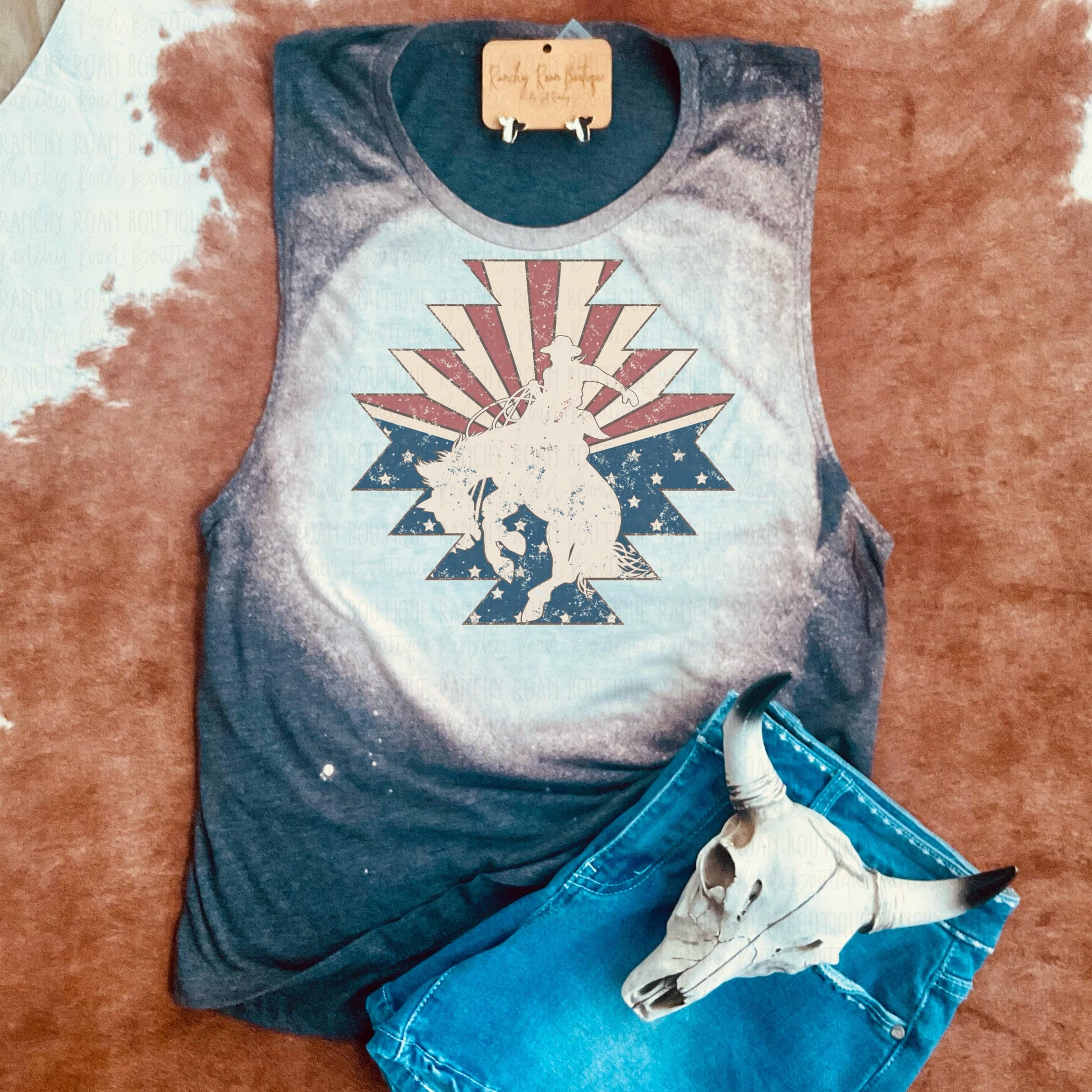 American Cowboy Buckin Bronc Festival Muscle Tank Top - Ranchy Roan Boutique 