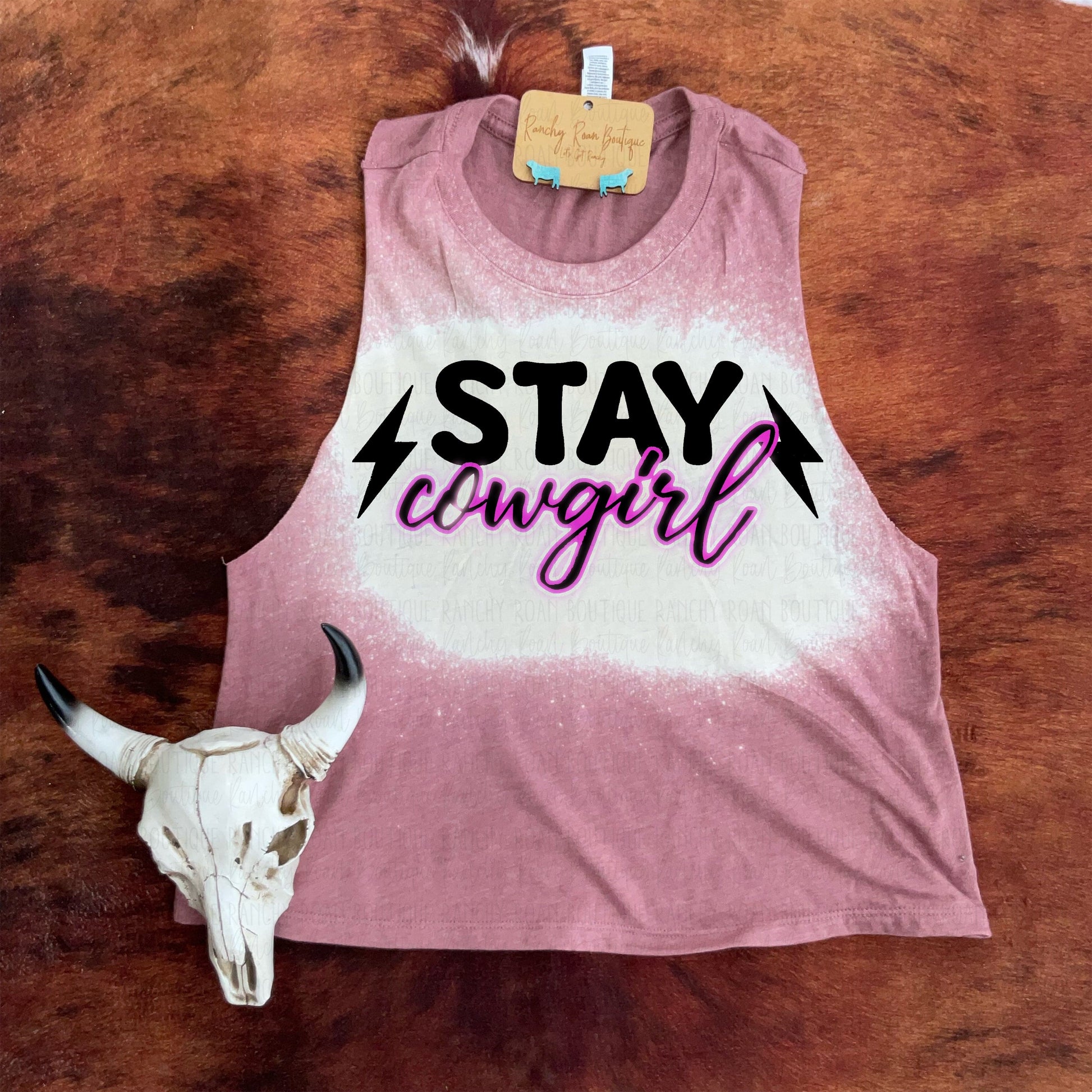 Stay Cowgirl Neon Western Graphic Crop Top - Ranchy Roan Boutique 