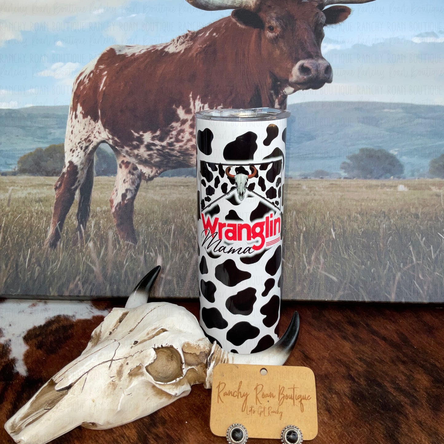 Wranglin Mama Cow Print 20 oz Tumbler - Ranchy Roan Boutique 