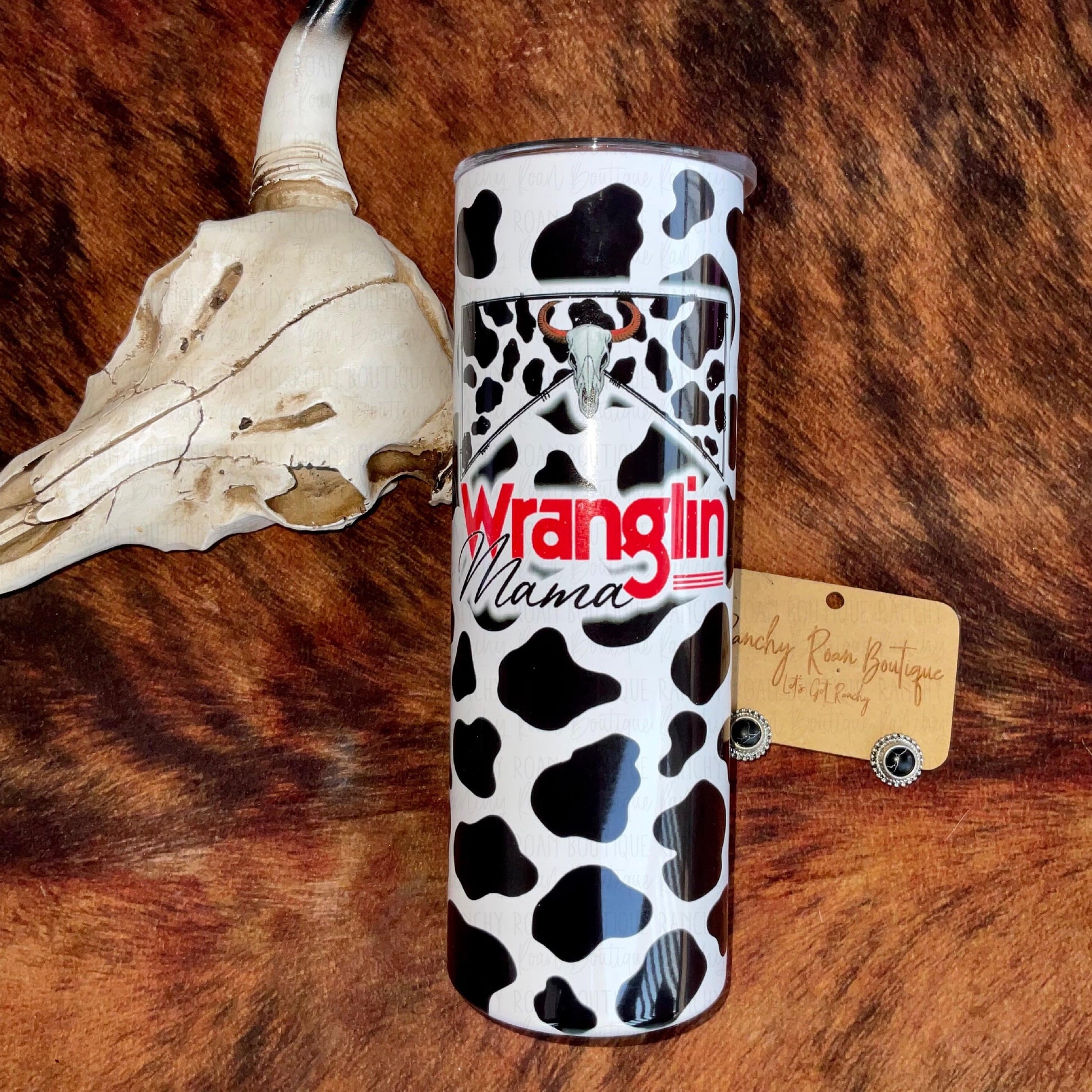 Wranglin Mama Cow Print 20 oz Tumbler - Ranchy Roan Boutique 