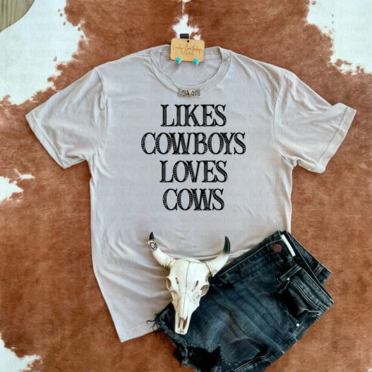 Likes Cowboys Loves Cows Western Tee - Ranchy Roan Boutique 