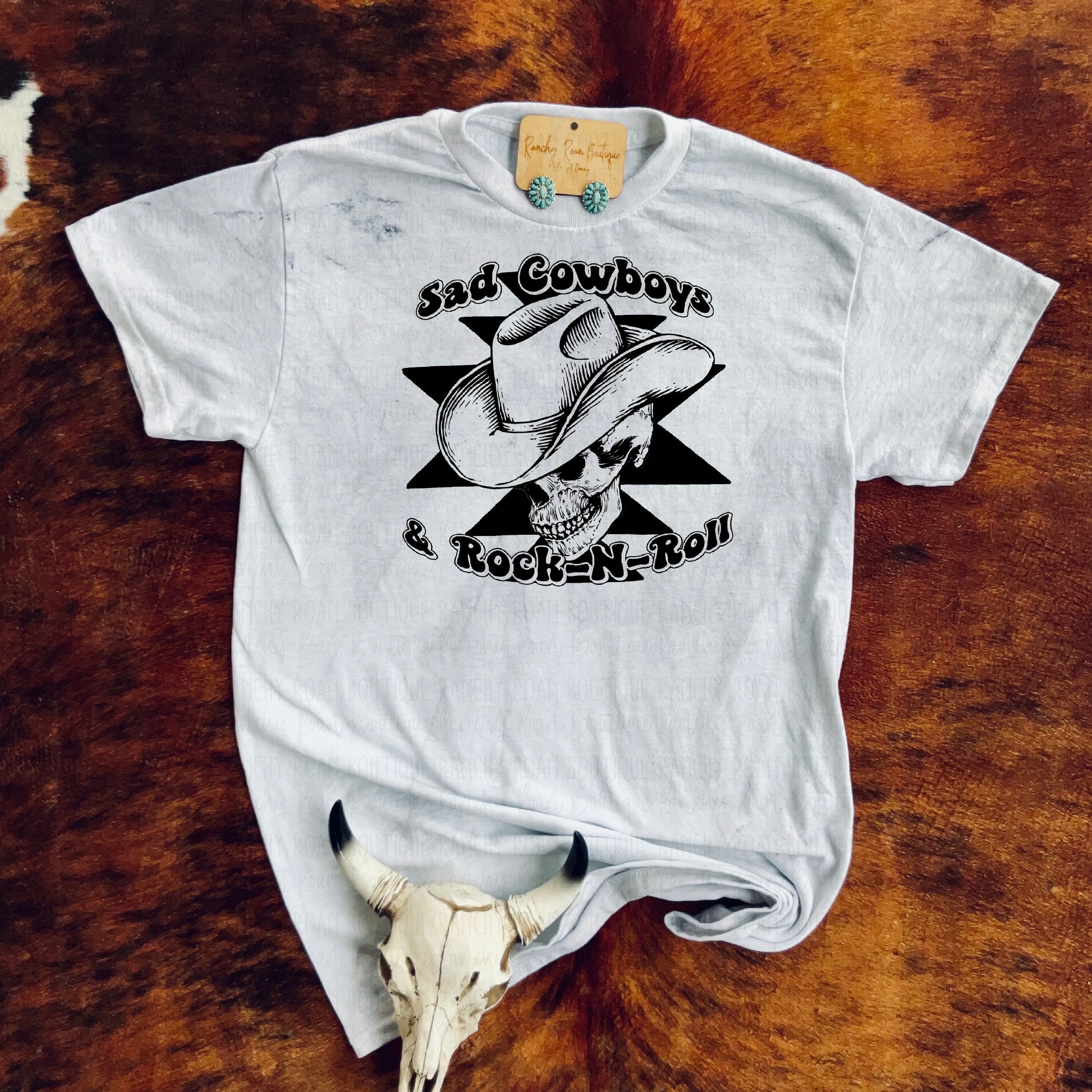 Sad Cowboys & Rock n Roll Western Tee - Ranchy Roan Boutique 