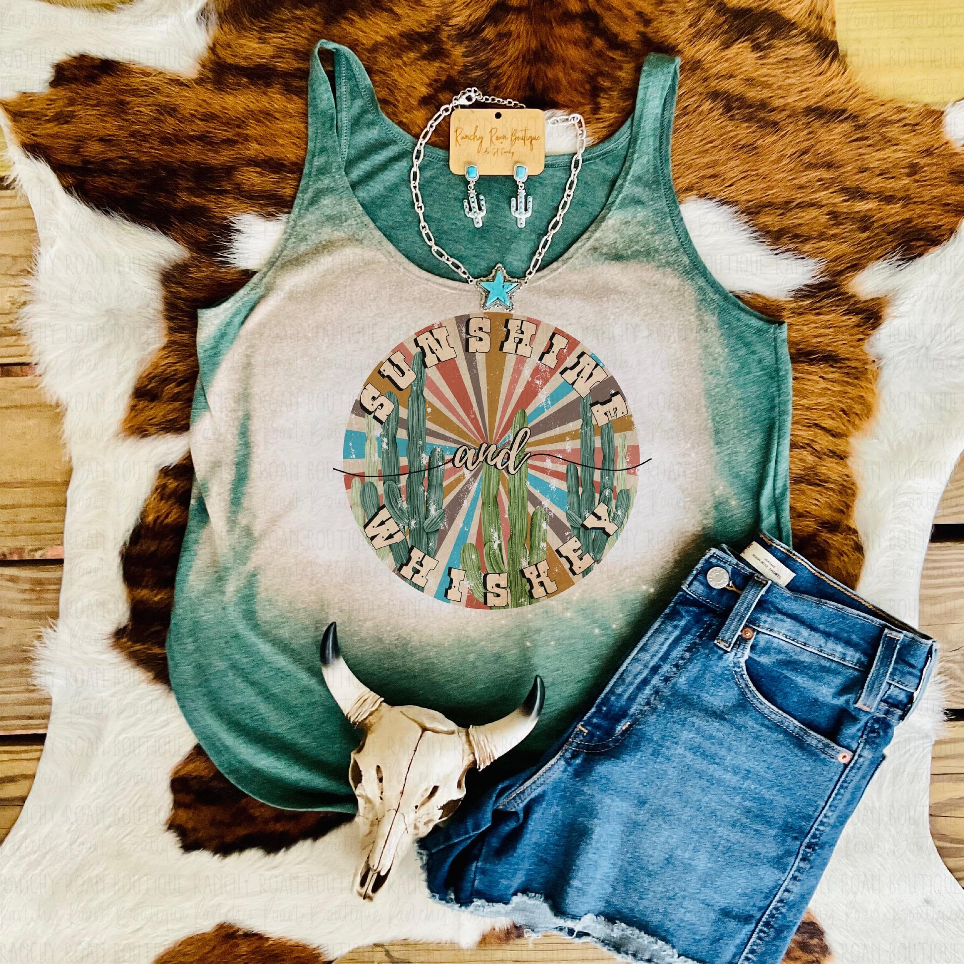 Sunshine & Whiskey Cactus Tank - Ranchy Roan Boutique 