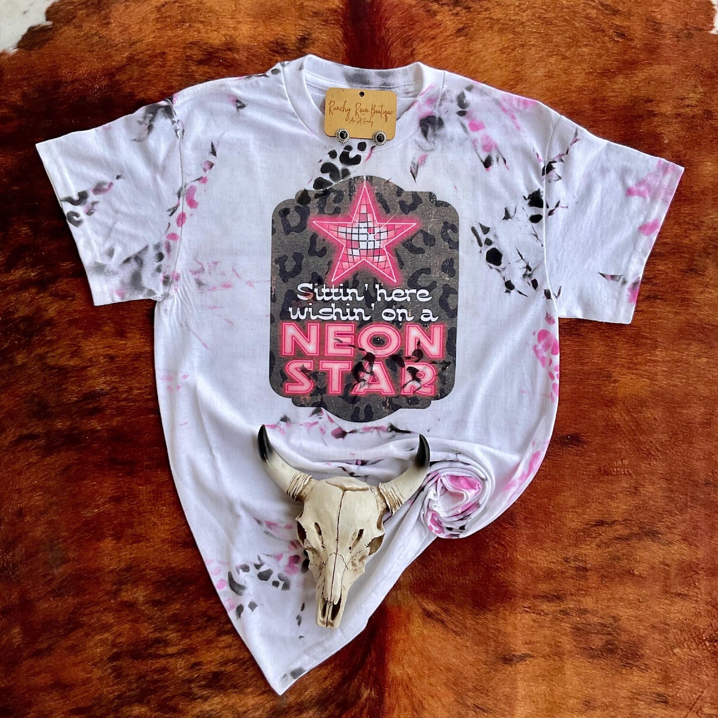 Neon Star Distressed Splattered Western Tee - Ranchy Roan Boutique 