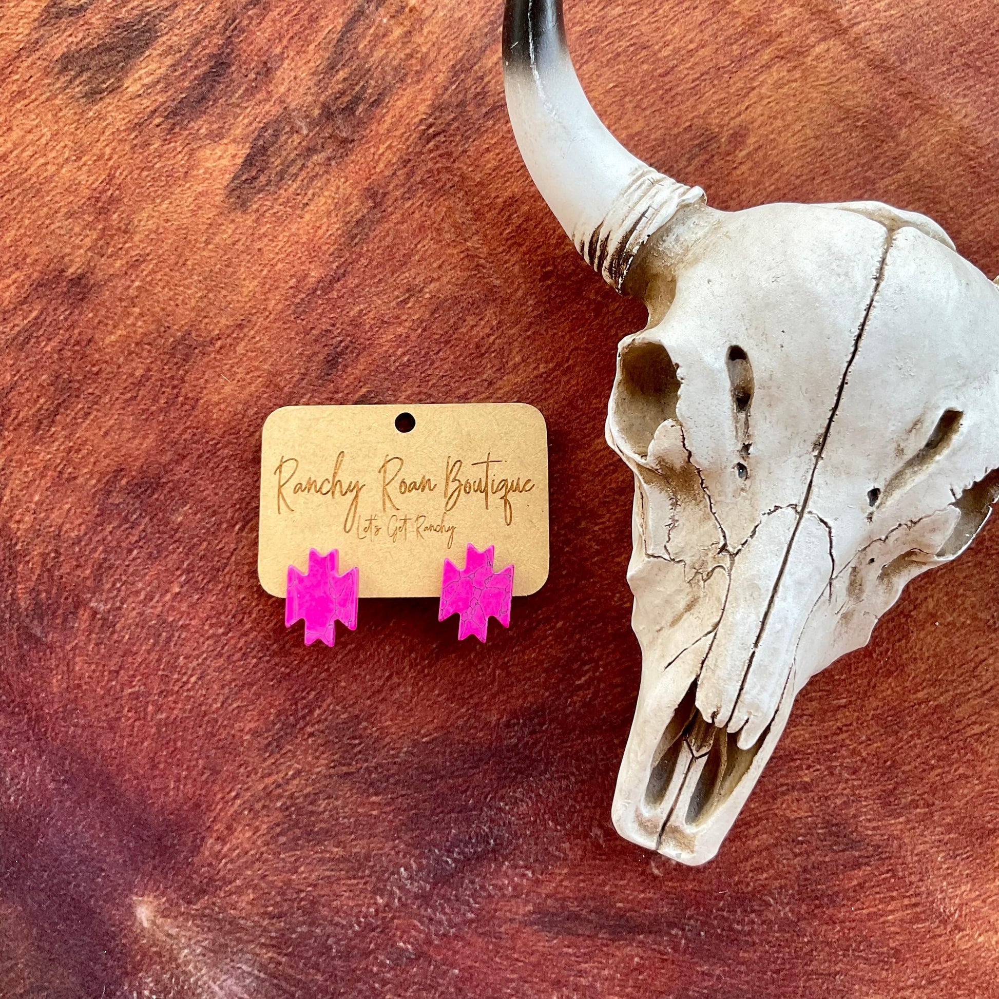 Western Aztec Stud Pink Earrings - Ranchy Roan Boutique 