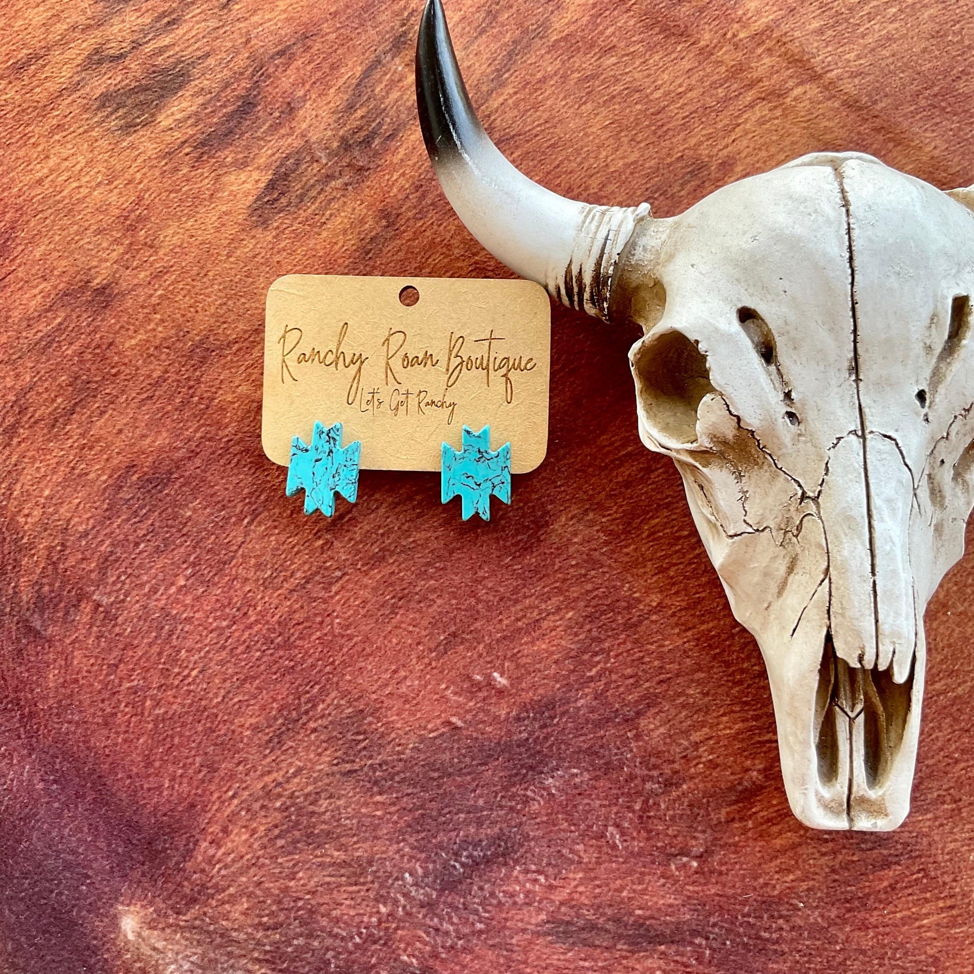 Western Aztec Stud Turquoise Earrings - Ranchy Roan Boutique 