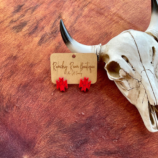 Western Aztec Stud Red Earrings - Ranchy Roan Boutique 