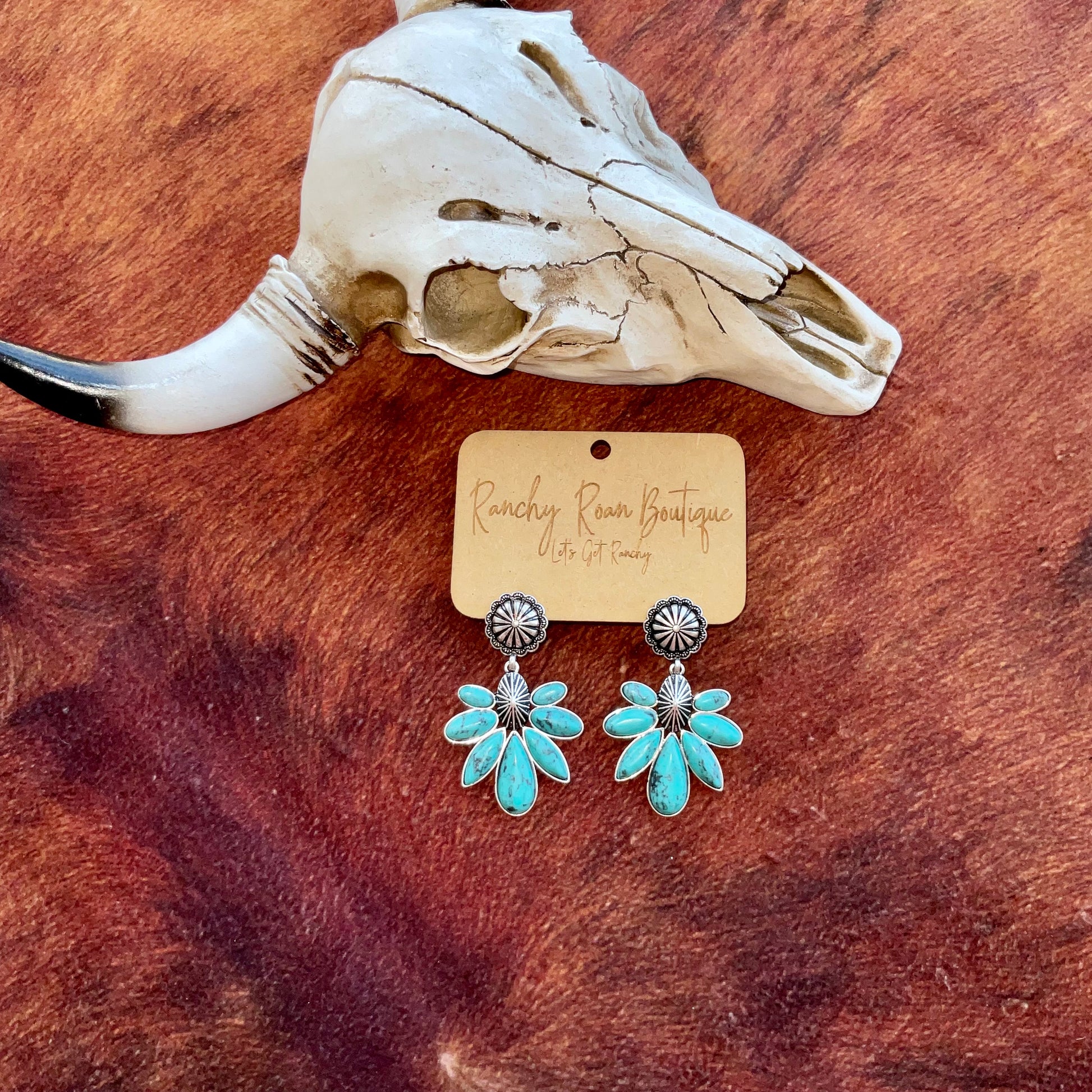 Western Concho with Stone Stud Earrings - Ranchy Roan Boutique 