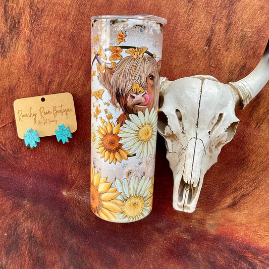 Sunflower Highland 20oz  Skinny Tumbler - Ranchy Roan Boutique 