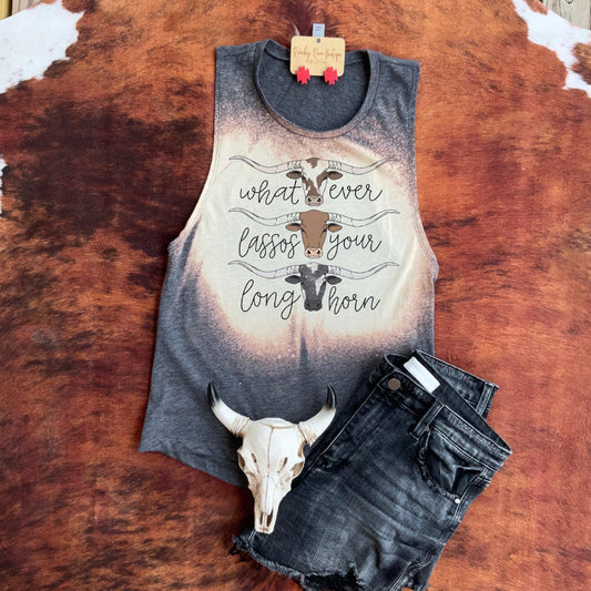 Whatever Lasso Your Longhorn  Western Festival Muscle Tank - Ranchy Roan Boutique 