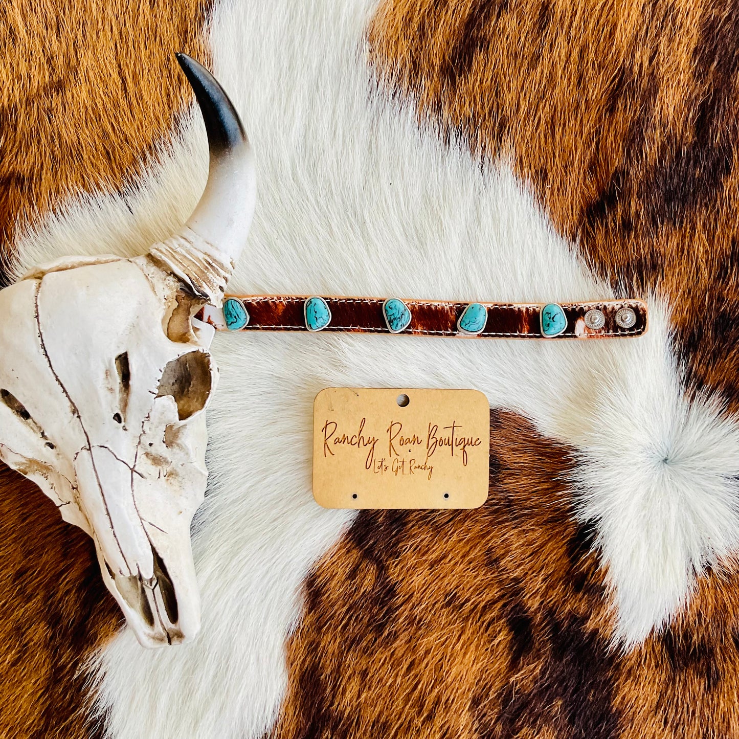 Cowhide Leather Stone Bracelet - Ranchy Roan Boutique 