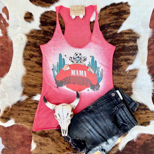 Mama Cowgirl Cow print Racerback Tank - Ranchy Roan Boutique 