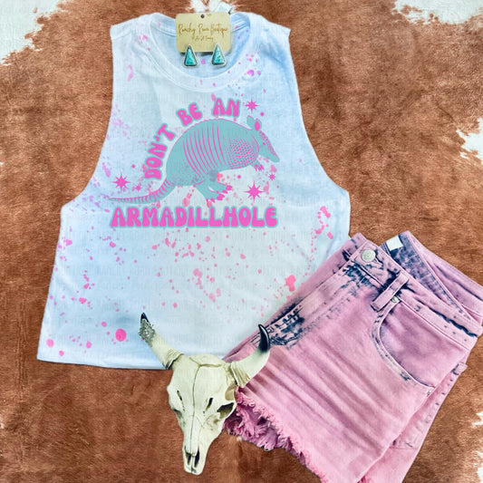 Don’t Be An Armadillhollo Western Distressed Crop Top - Ranchy Roan Boutique 