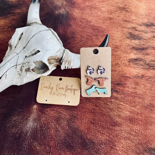 3 Pair Western Wooden Earring Set - Ranchy Roan Boutique 