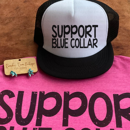 Support Blue Collar Western Foam Trucker Hat - Ranchy Roan Boutique 