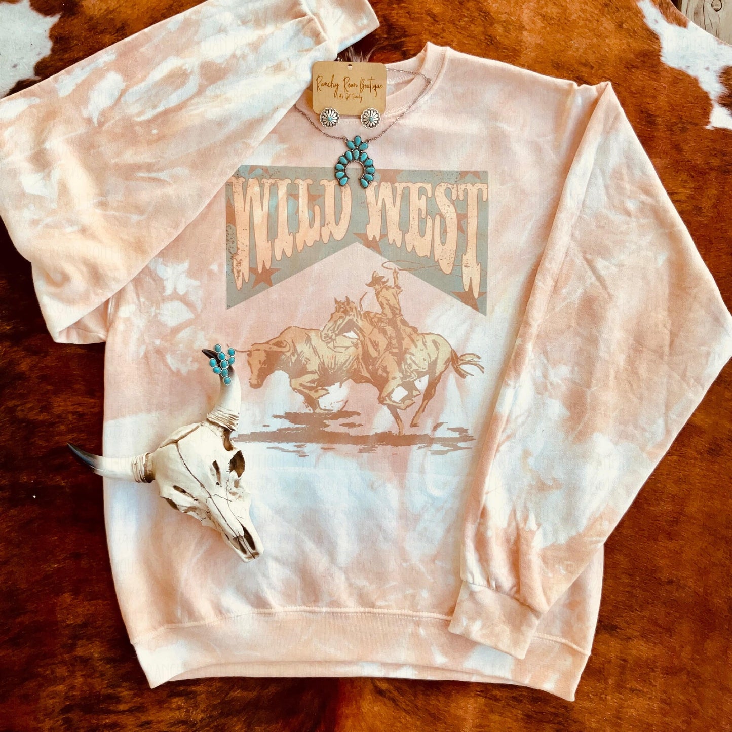 Wild West Cowboy Distressed Western Sweatshirt - Ranchy Roan Boutique 