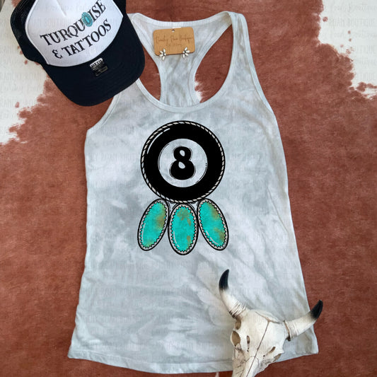 Distressed Turquoise Western 8 Ball Racerback Tank - Ranchy Roan Boutique 