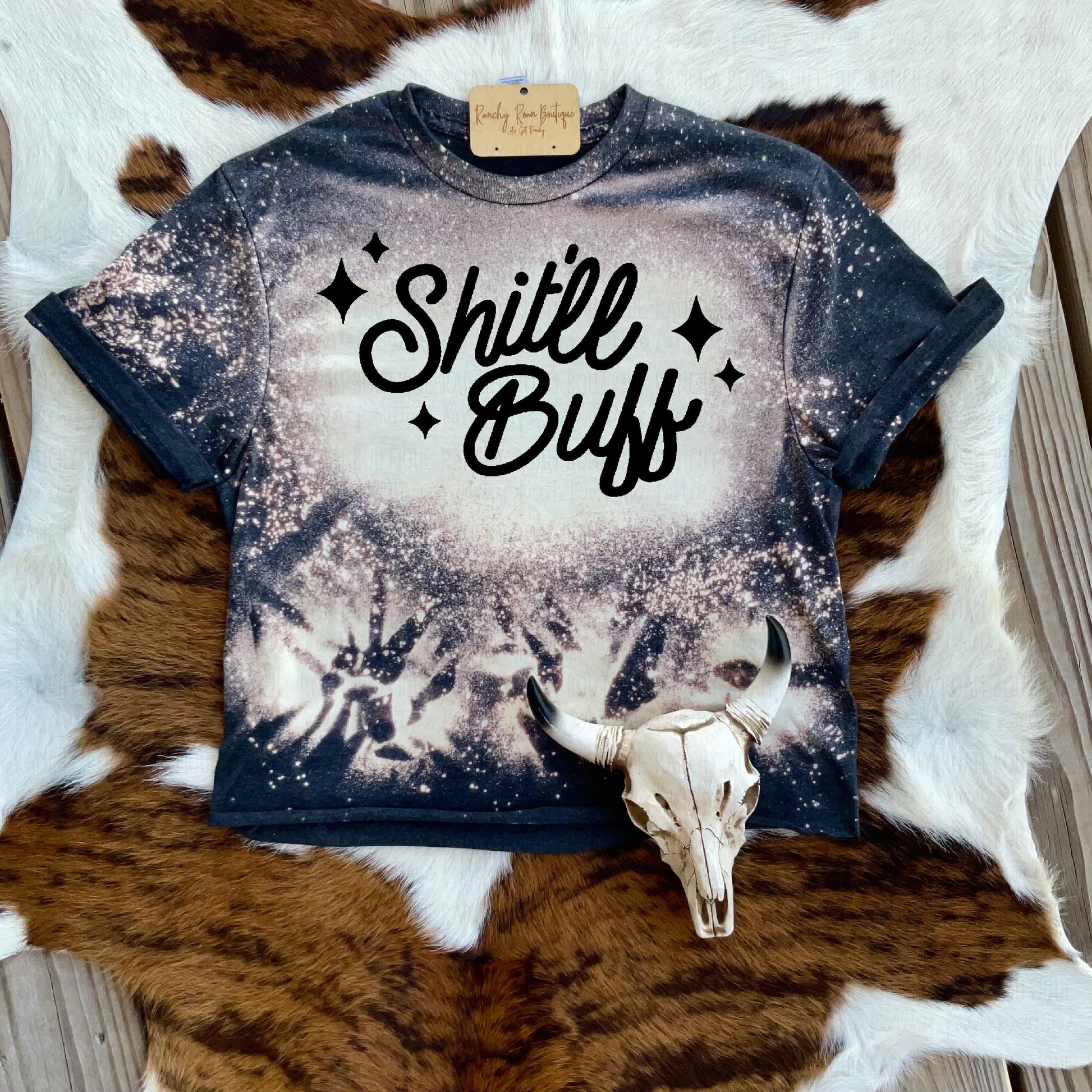 Shit’ll Buff Crop Western Tee - Ranchy Roan Boutique 