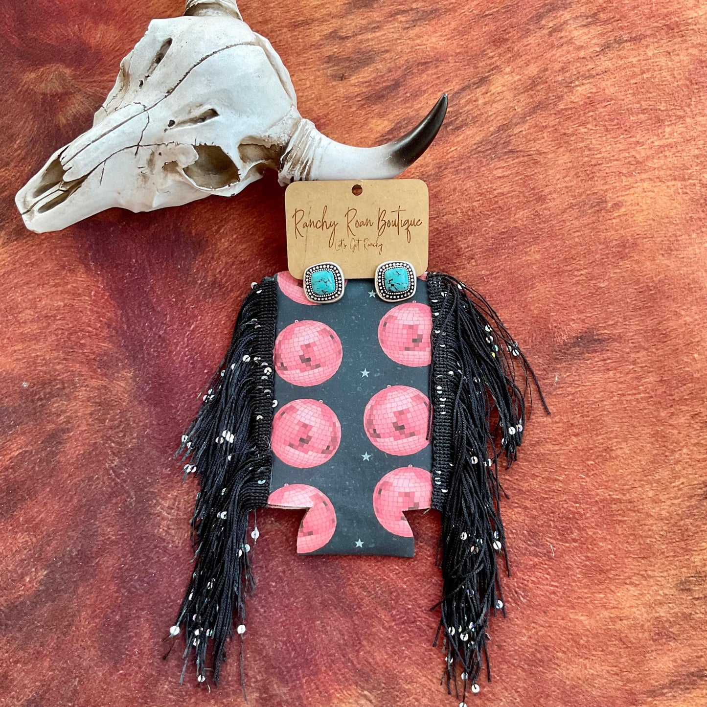 Pink Disco Fringe Slim Koozie - Ranchy Roan Boutique 