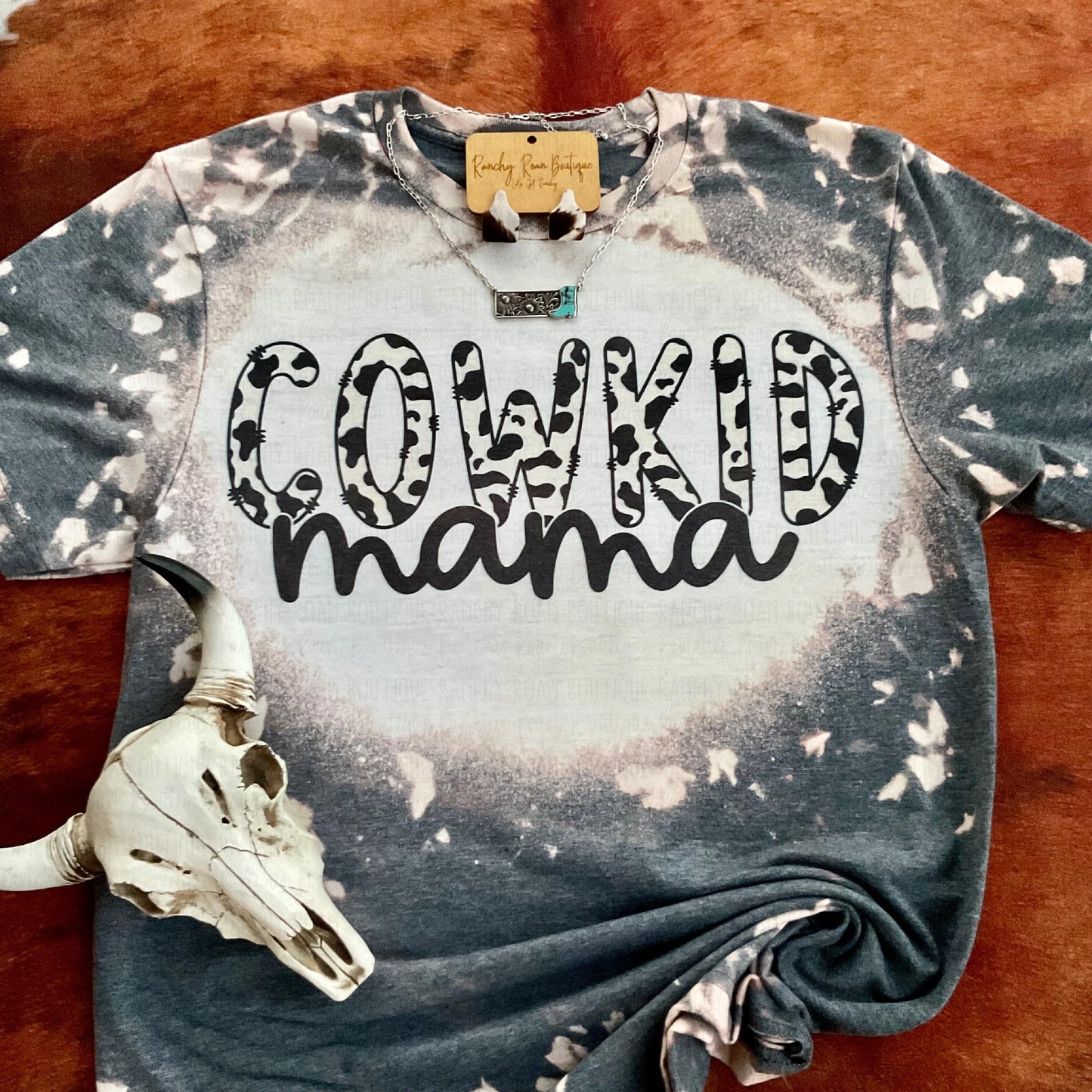 CowKid Mama Cow print Western Tee - Ranchy Roan Boutique 