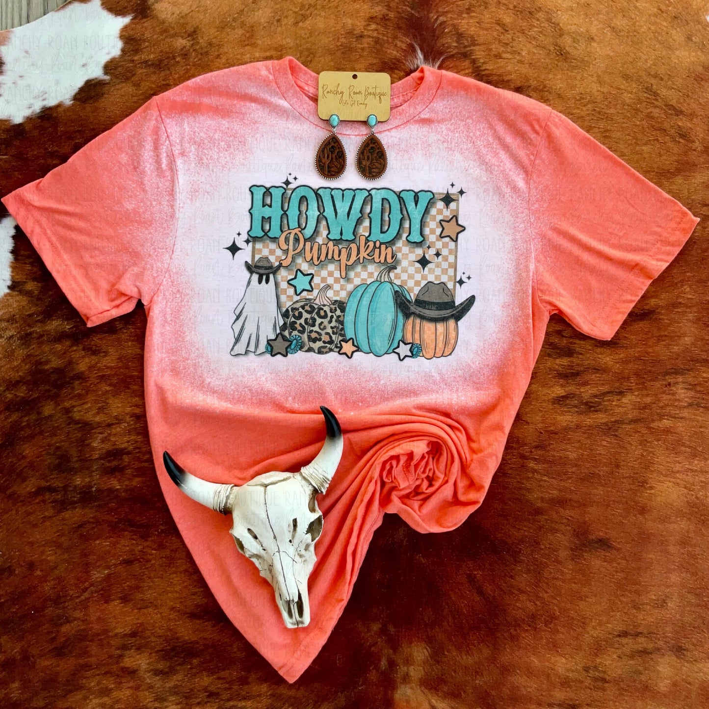 Howdy Pumpkin Turquoise Western Tee - Ranchy Roan Boutique 