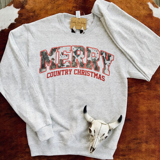 Merry Country Christmas Sweatshirt - Ranchy Roan Boutique 