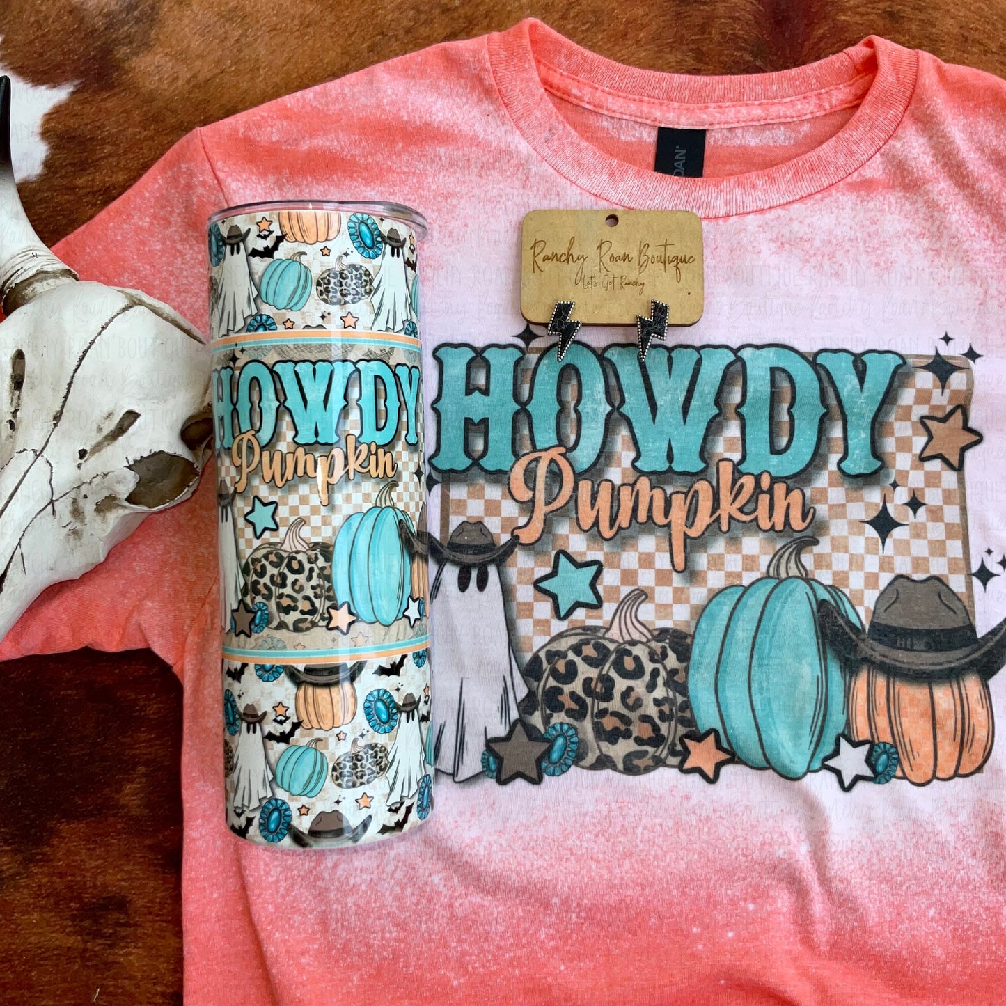 Howdy Pumpkin Turquoise Western Tee - Ranchy Roan Boutique 