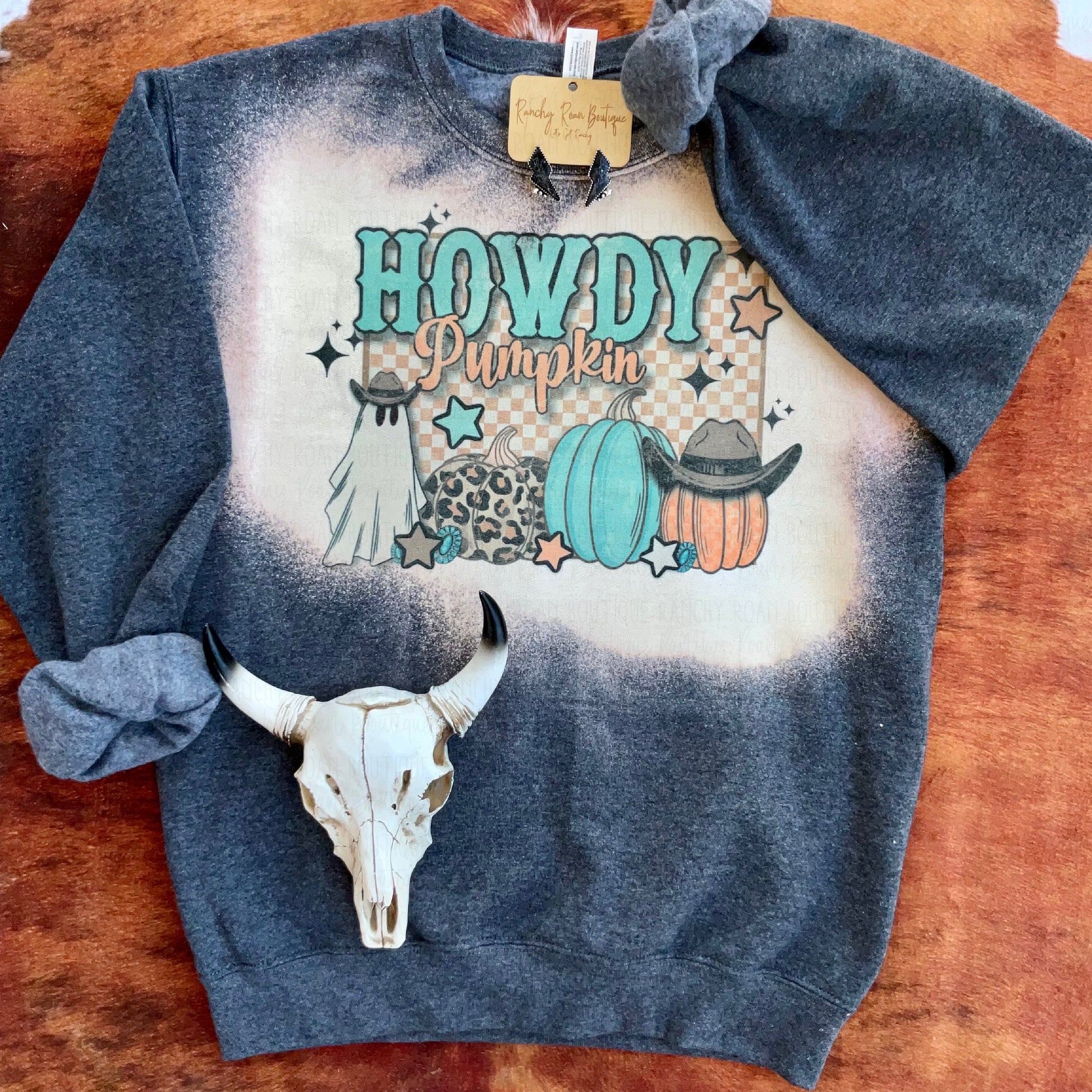 Howdy Pumpkin Turquoise Western Sweatshirt - Ranchy Roan Boutique 