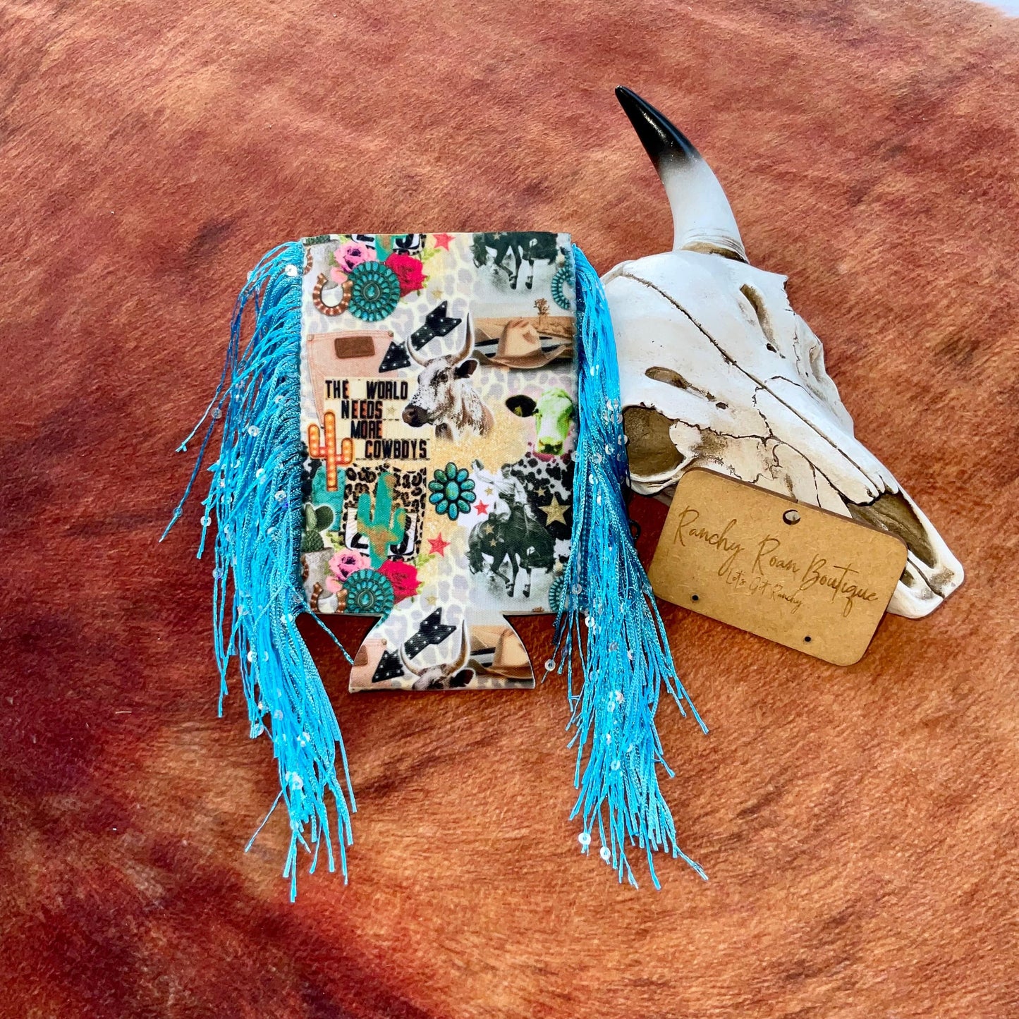 Western Graphic Slim & Regular Fringe Koozie - Ranchy Roan Boutique 