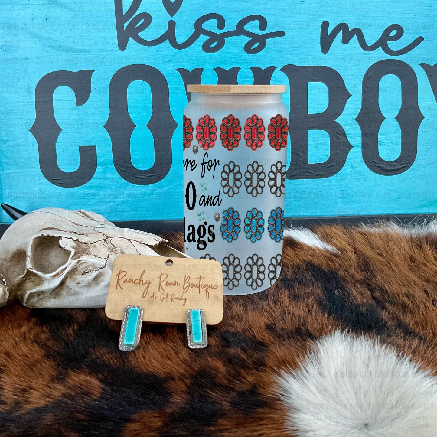 I’m Just Here for the Rodeo and Red Flags Frosted Glass Tumbler