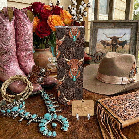 Highland Cow Patchwork Western Tumbler