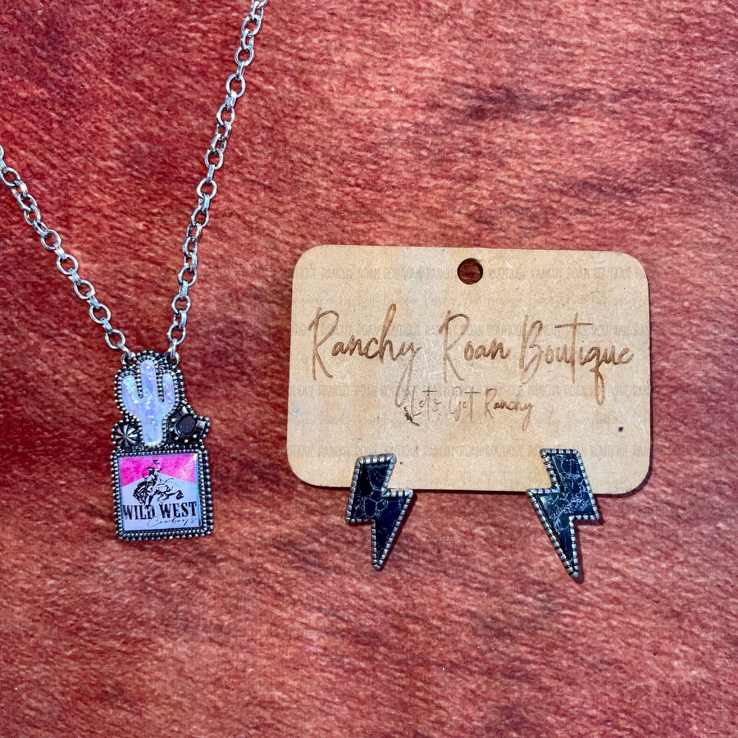 Western Cactus with Rodeo Logo Necklace - Ranchy Roan Boutique 